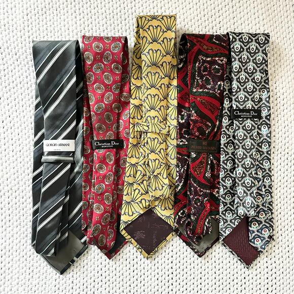 Bundle Lot Set 5 Men Designer Silk Blend Ties Armani Burberrys Dior Balmain - Picture 5 of 11